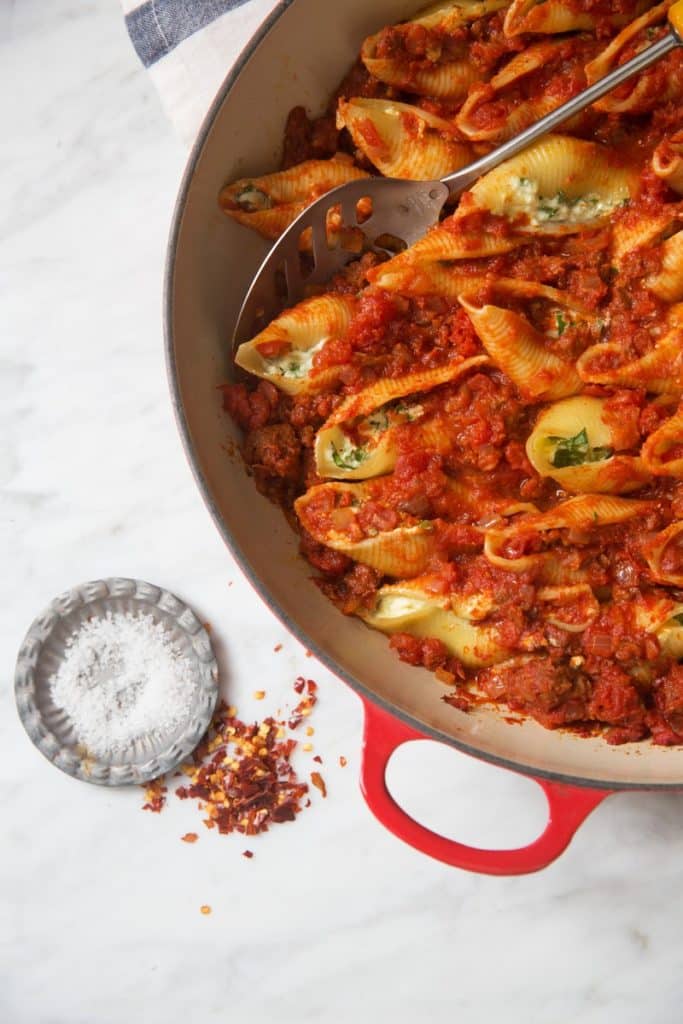 Full serving of stuffed ricotta pasta shells