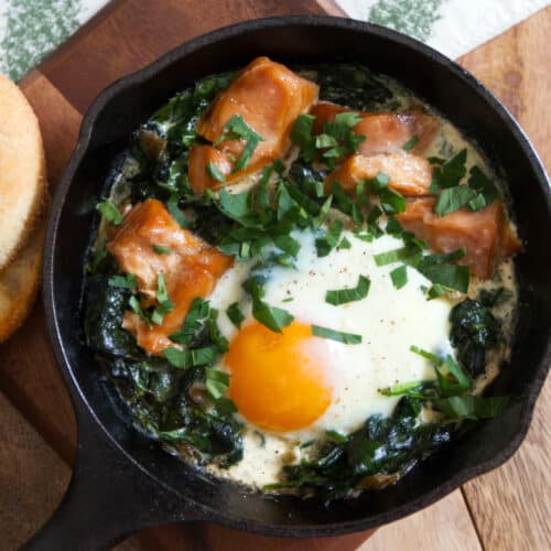 Wilted Spinach and Salmon Baked Eggs Recipe