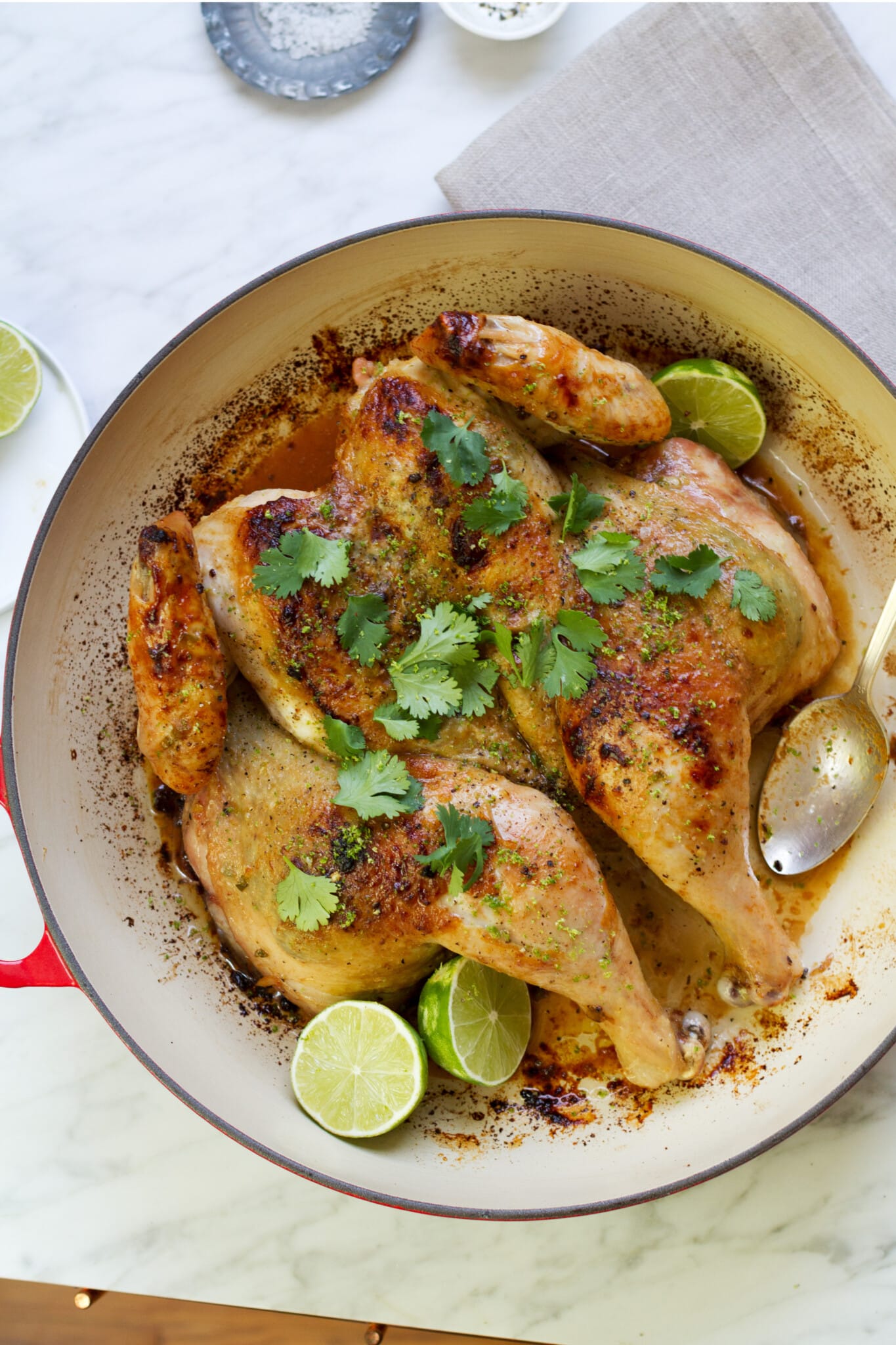 20 Healthy Recipes - Roasted Cilantro Chile Lime Spatchcock Chicken Recipe @saltandwind