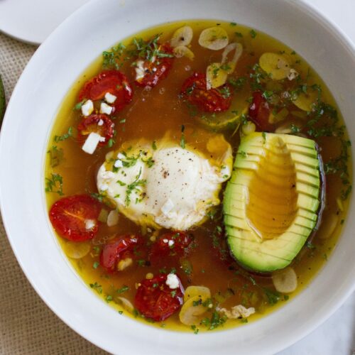 Garlic Soup With Roasted Tomatoes And Eggs Recipe