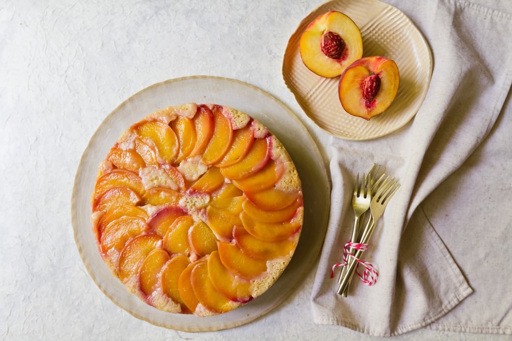 Upside Down Peach Rhubarb Polenta Cake Recipe — Salt & Wind Travel