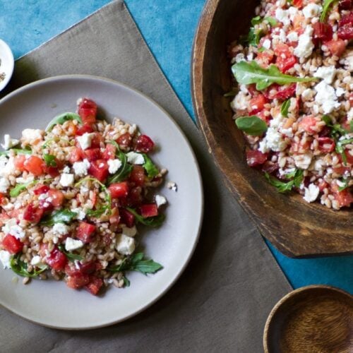 Watermelon, Tomato, and Feta Farro Salad Recipe