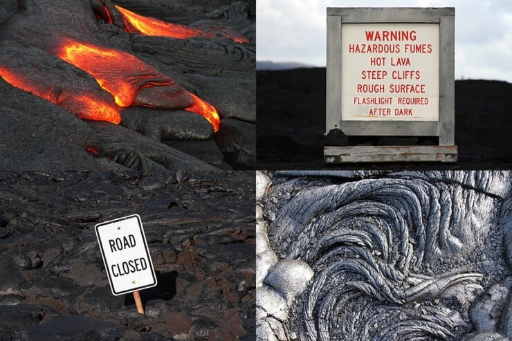 Signs from 2011 lava flow at Volcanoes National Park