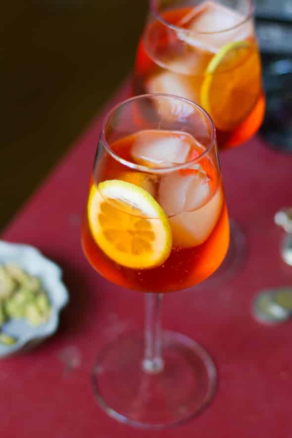 Serving of Aperol Spritz in a wine glass