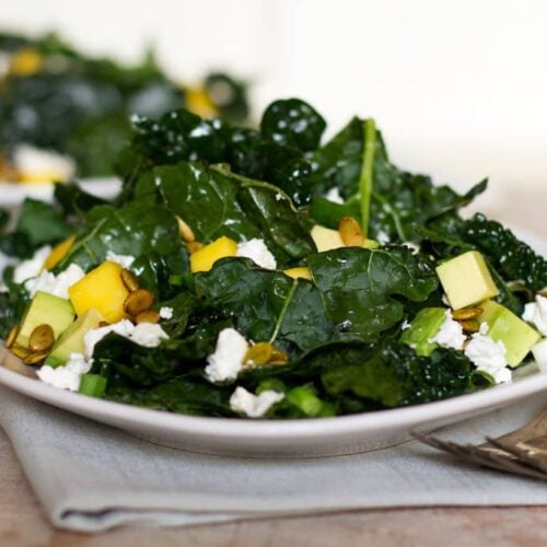 Sweet-Spicy Mango Avocado Kale Feta Salad Recipe