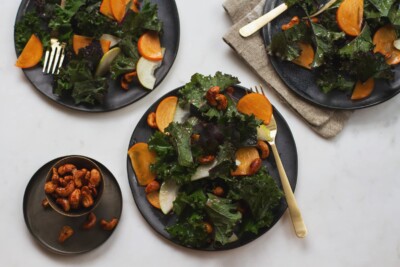 Kale, Persimmons, Pears, Salad with Spiced Cashews Recipe