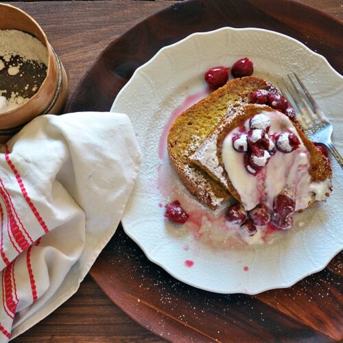 Whole Grain and Poppy French Toast with Stewed Sour Cherries Recipe