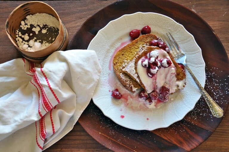 Whole Grain and Poppy French Toast with Stewed Sour Cherries Recipe