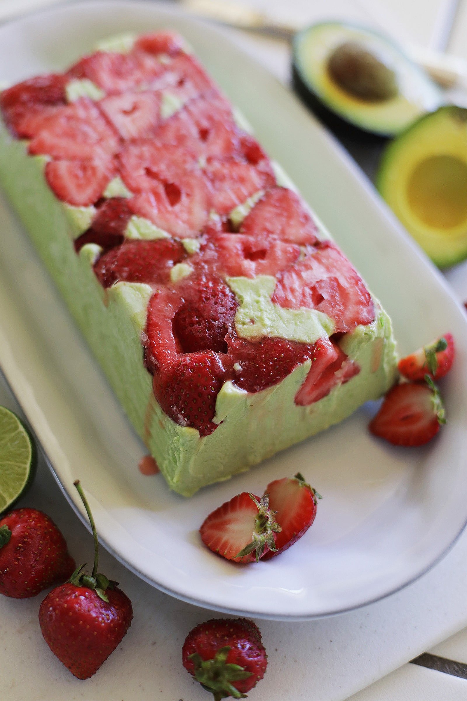 Avocado Strawberry Coconut Semifreddo On A Plate