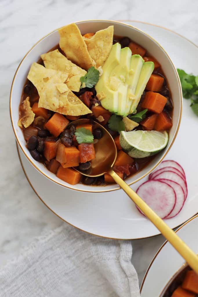 black bean chili in a bowl