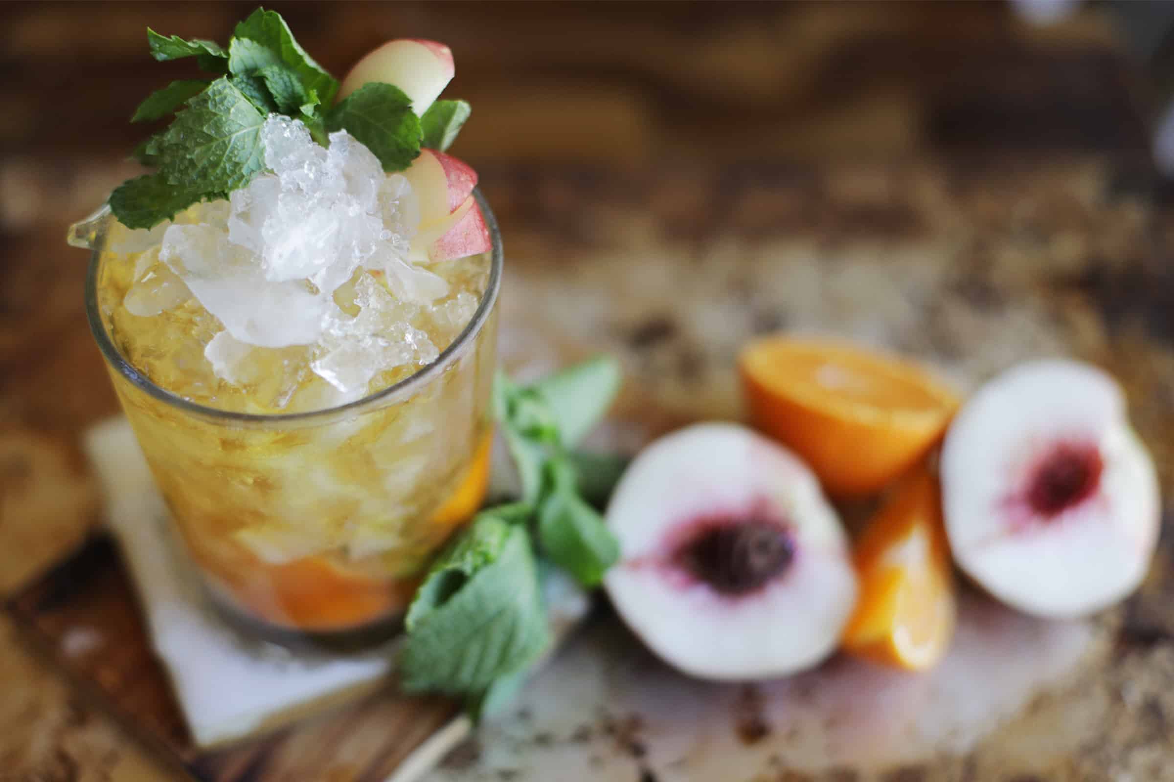 bourbon peach citrus smash cocktail recipe h2