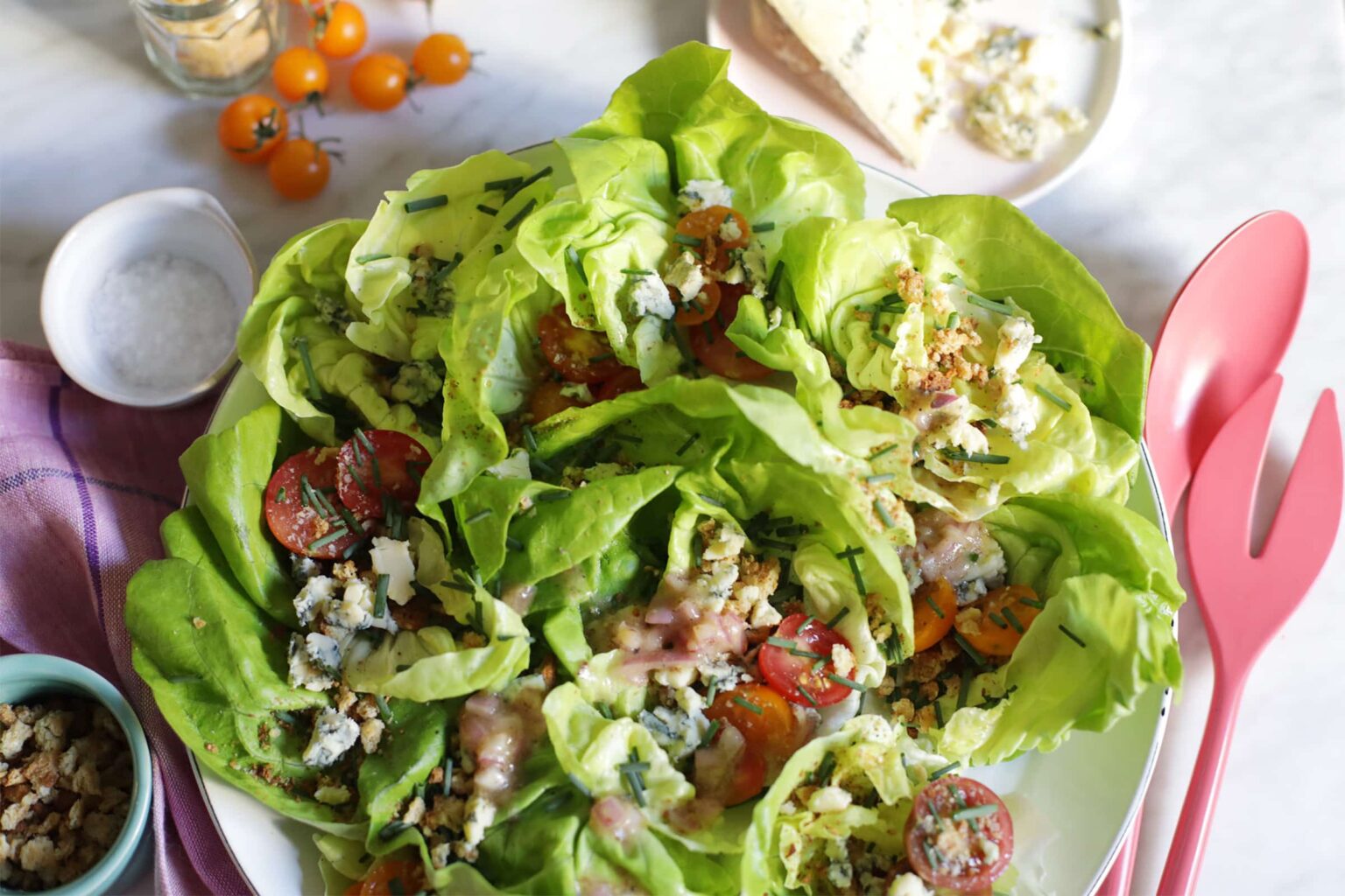 Butter Lettuce Green Salad With Blue Cheese, Toasted Breadcrumbs, and
