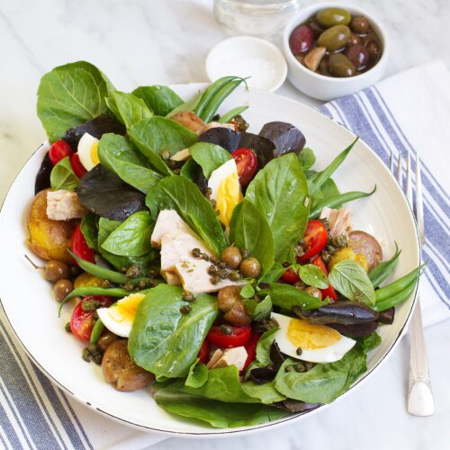 {Salade Niçoise} Salad with Smashed Potatoes and Fried Capers Recipe