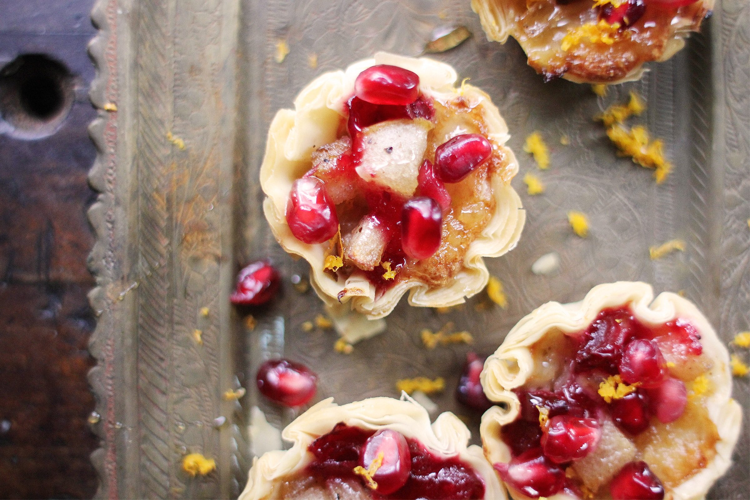 Pear Cranberry Brie Mini Tartlets With Hot Honey Recipe @saltandwind