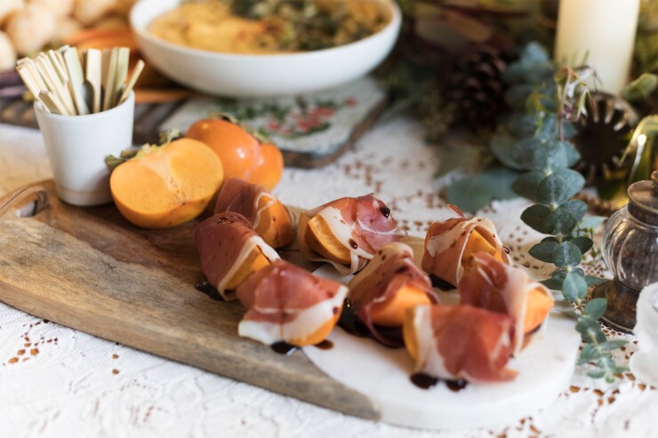 Speck-Wrapped Persimmons With Balsamic Honey Glaze Recipe