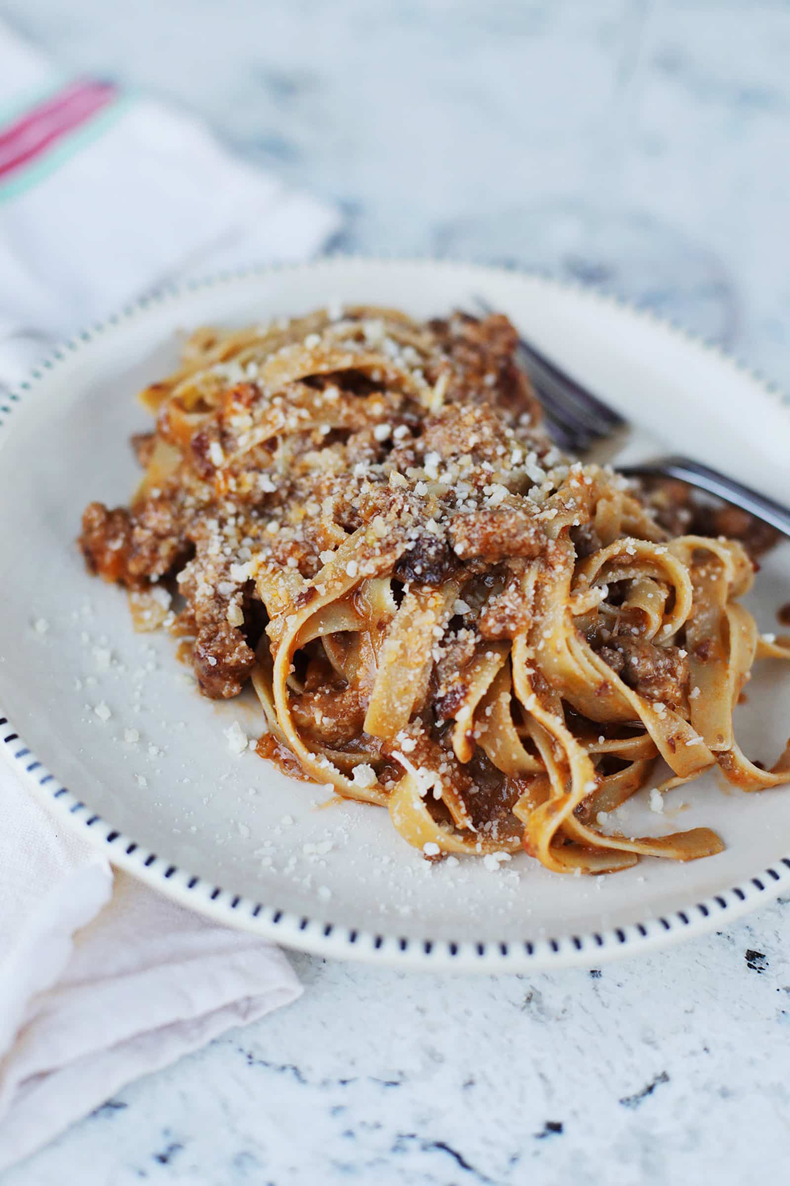 Ragu Bolognese With Pasta On A Plate