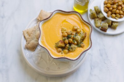 Tahini Carrot Soup with Za'atar Croutons Recipe