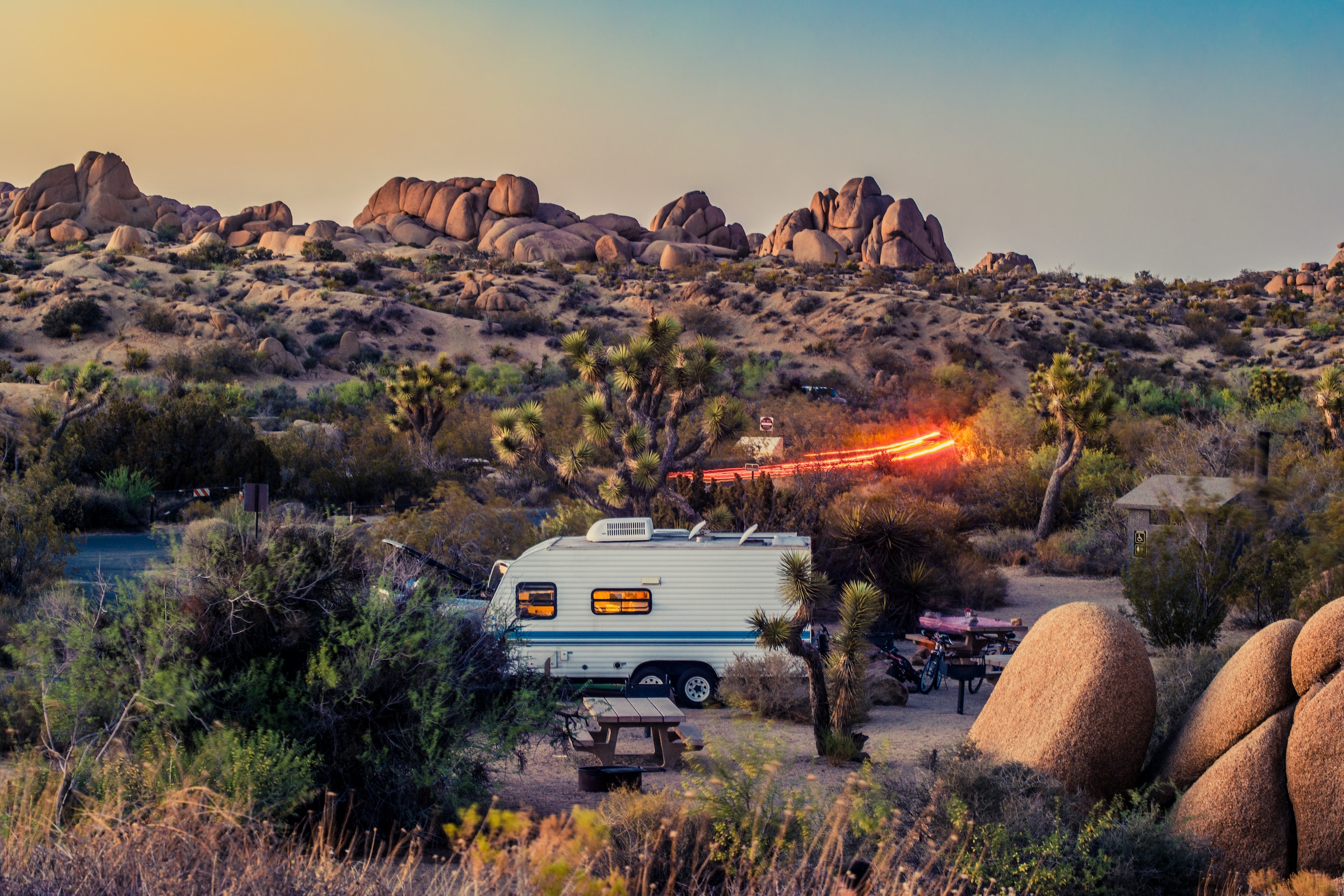 Camper Parked In Joshua Tree National Park California