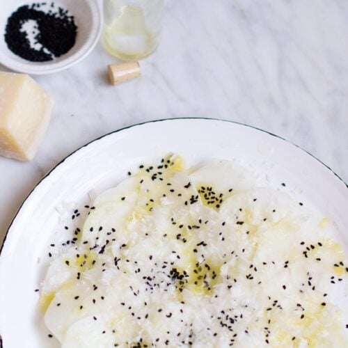 Kohlrabi Carpaccio with Black Cumin and Parmiggiano Recipe