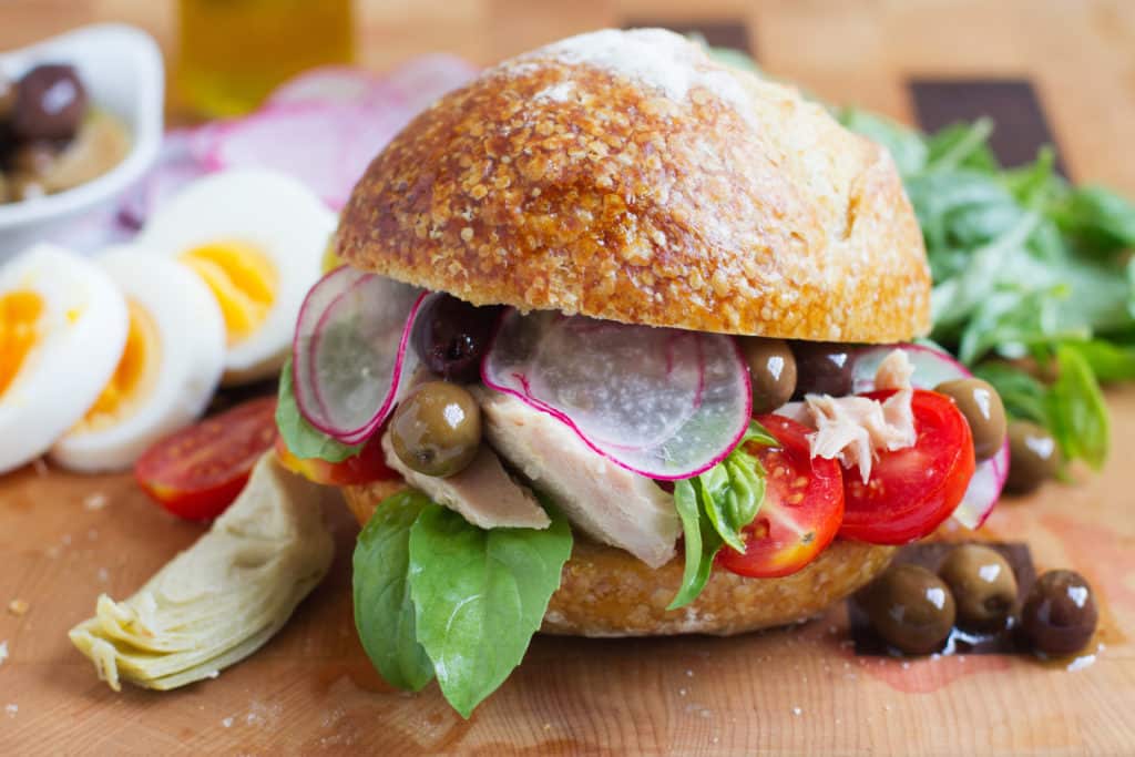 Closeup of a pan bagnat