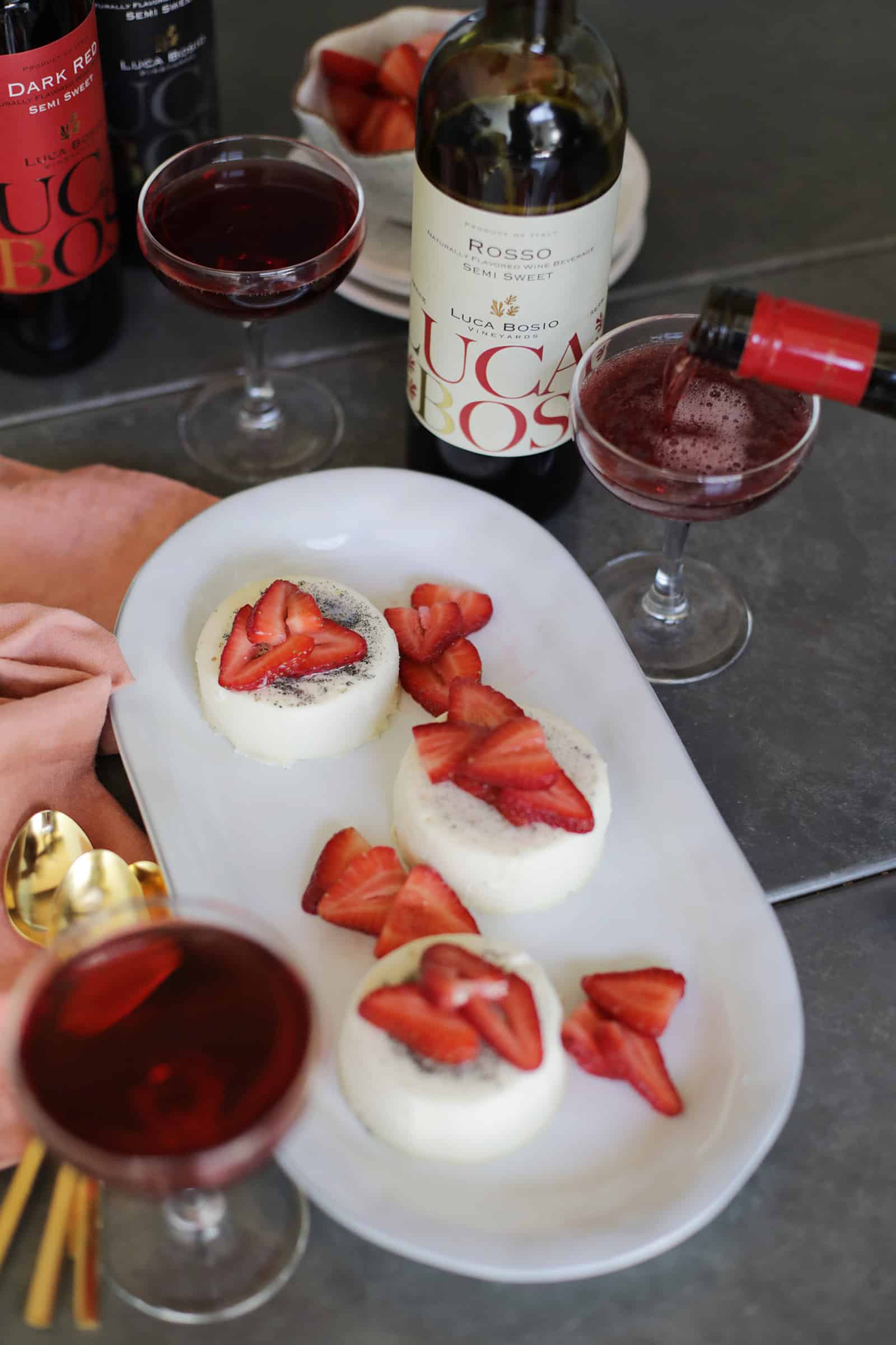 Wine Being Poured With Panna Cotta On Tray