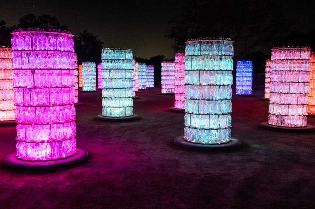 Columns of lights in an art installation