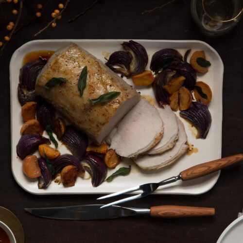 Roast Pork Loin with Caramelized Persimmons and Onions Recipe