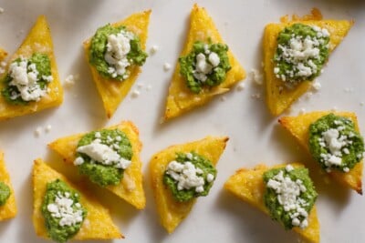 Broiled Polenta Bites with Green Harissa Recipe