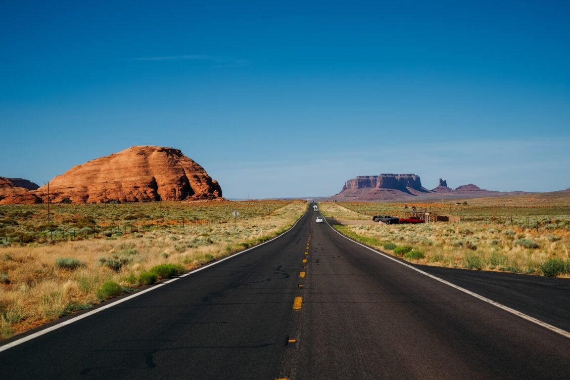 Empty road with mesa in southwest of US