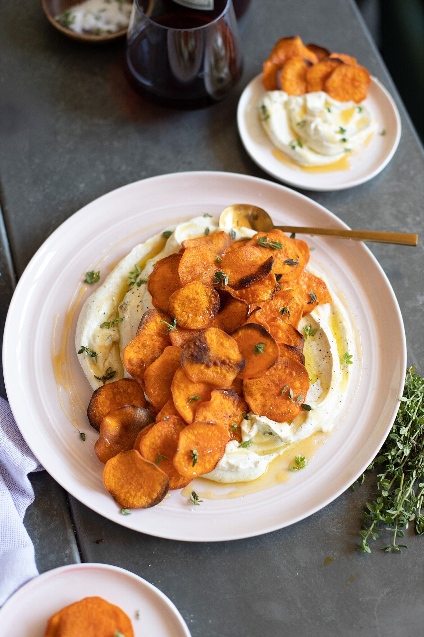 Roasted Sweet Potato Chips with Whipped Goat Cheese — Salt & Wind Travel