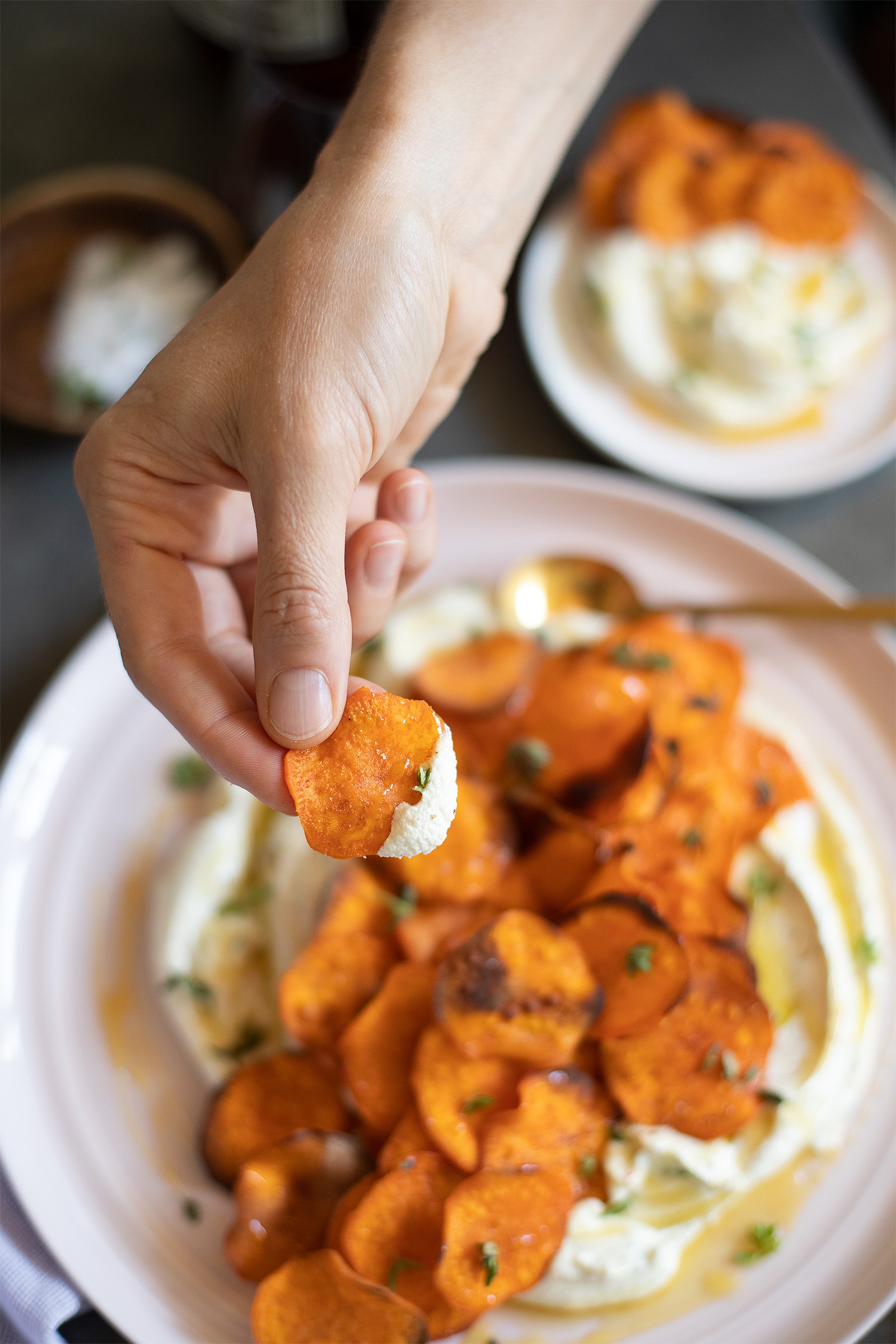 Sweet Potato Chips With Whipped Goat Cheese Recipe