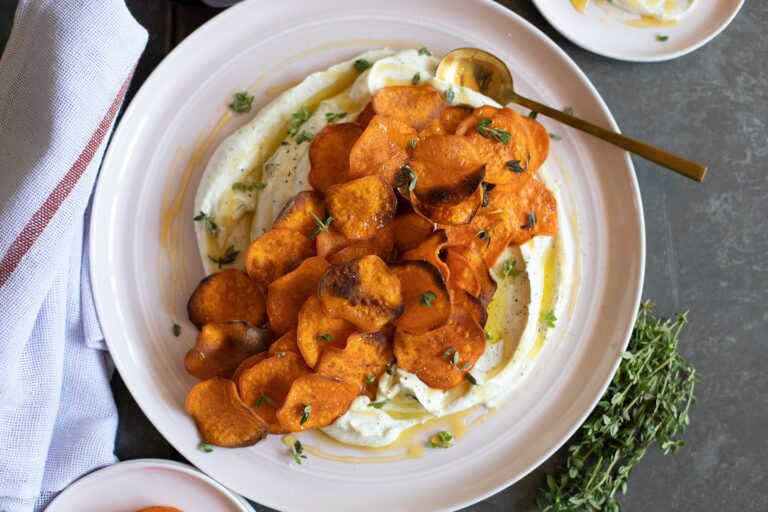 Roasted Sweet Potato Chips with Whipped Goat Cheese Recipe