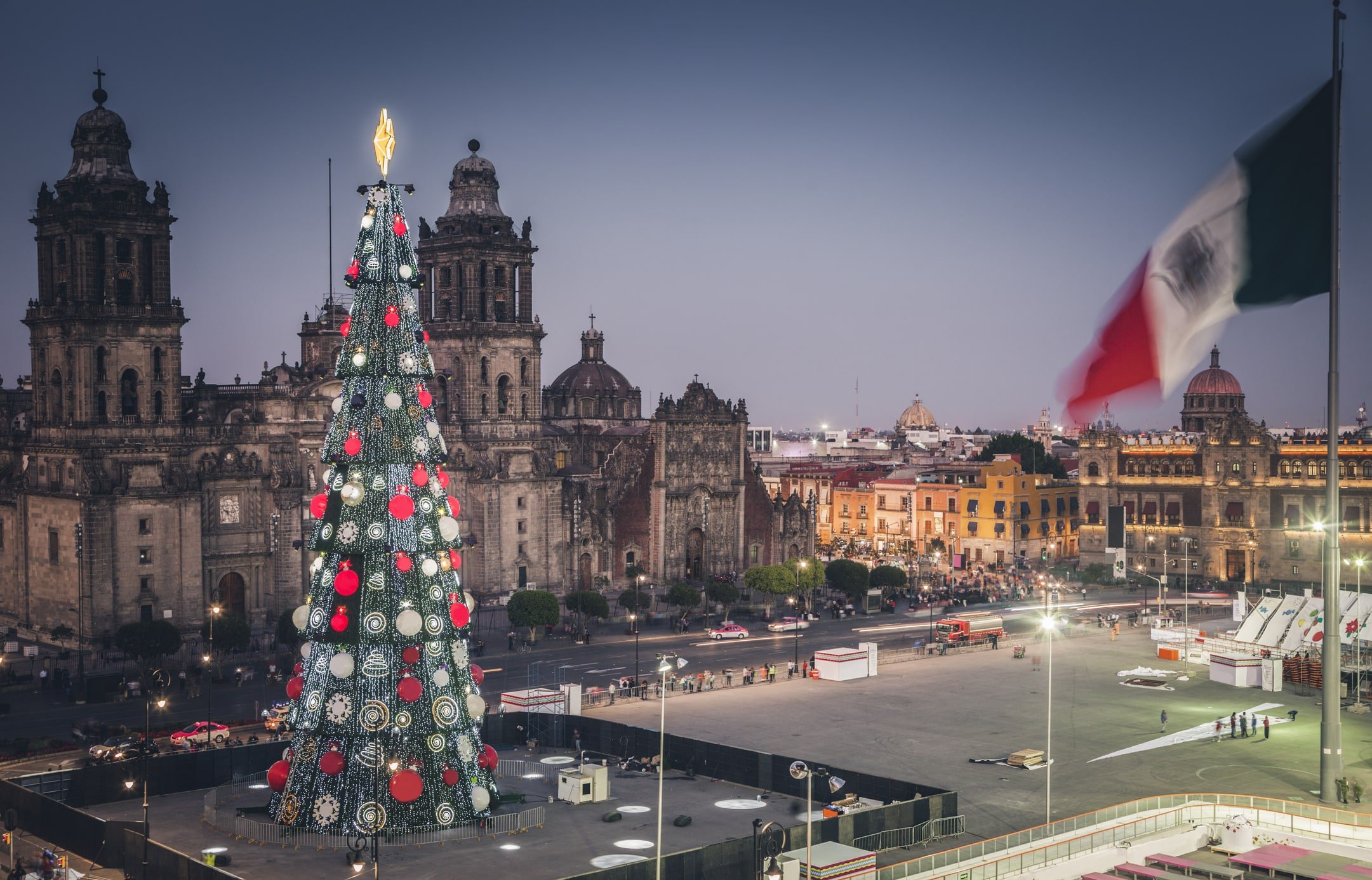 Christmas Tree In El Zocalo Mexico City