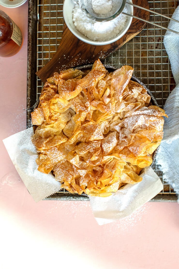 Baked Phyllo Apple Prune Tart With Powdered Sugar