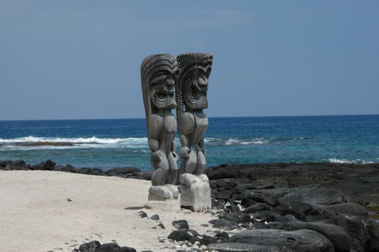 Kii Tiki Statues on Big Island on the beach
